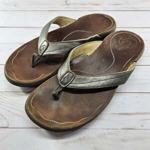 Olukai Womens Kumu Flip Flop Sandals Metallic Silver Thong Slip On Shoes Size 10